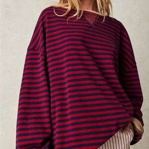 We The Free Oversized Dolman Sleeve Red and Blue Hoodie